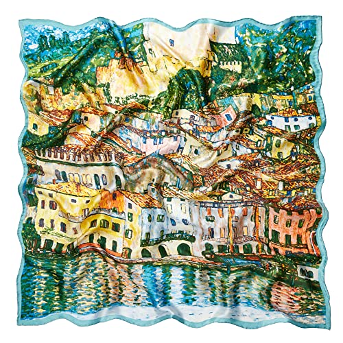 Prettystern Quadratisches Damen Tuch 100% Seide Kunstdruck Art Nouveau Gustav Klimt Malcesine am Gardasee von Prettystern