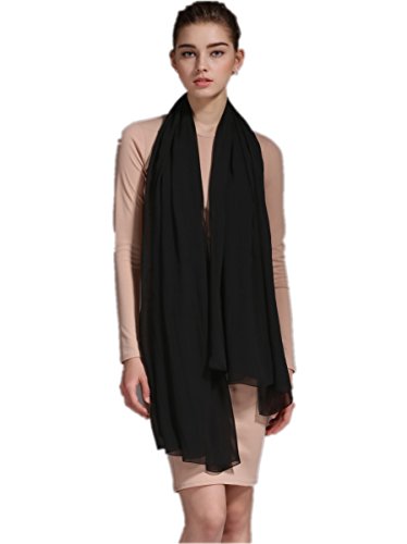 Prettystern Damen XXL Seidenschal Seidentuch einfarbig Seide festlich Abendkleid Stola Chiffon Sarong Pareo Schultertuch A12 schwarz von Prettystern