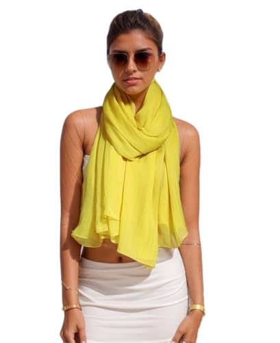 Prettystern Damen XXL Seidenschal Seidentuch einfarbig Seide festlich Abendkleid Stola Sommer Sonnenschutz Sarong Pareo Schultertuch A14 lemon gelb von Prettystern