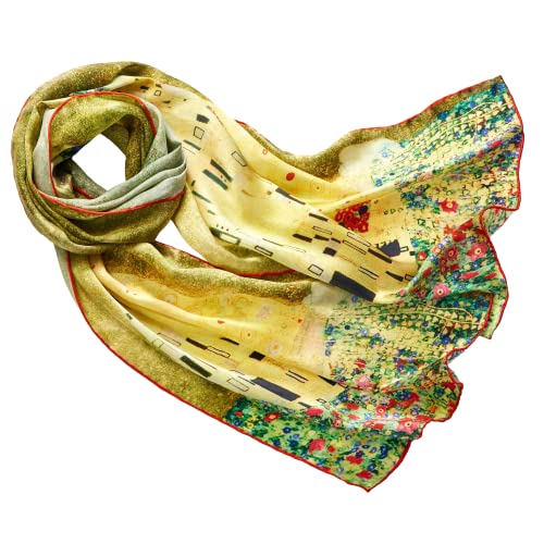 Prettystern Damen bunter Seidenschal - Gustav Klimt Jugendstil Kunstmotiv - eleganter Schal aus 100% Seide P760 der Kuss/Kiss von Prettystern