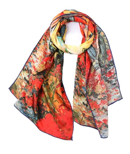 Prettystern Damen langer Seidenschal bunt 160cm Kunstdrucke van Gogh Silk Scarf der rote Weingarten in Arles P699 von Prettystern