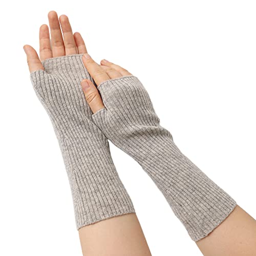 Prettystern Damen mid-lange Kaschmir-Wolle Pulswärmer Arm-Stulpen fingerlose Ripp gestrickt Handschuhe silber-grau von Prettystern