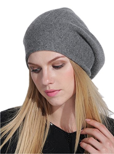 prettystern Damen weich warm Kaschmir Cashmere Beanie Mütze Grau Meliert von prettystern