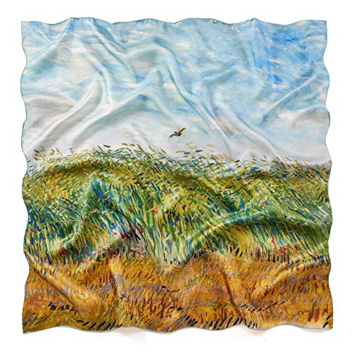 Prettystern Damentuch Crepe Satin Seiden-Twill bunt Kunstdruck 90cm van Gogh Weizen Feld einer Lerche P595 von Prettystern