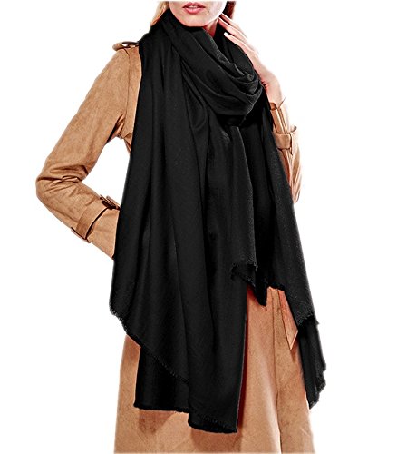 Prettystern Extra Großer Damen Stola fein weich XXL Pashmina-Schal 100% Wolle Umschalgtuch Schulter-Tuch Wollschal - Schwarz von Prettystern