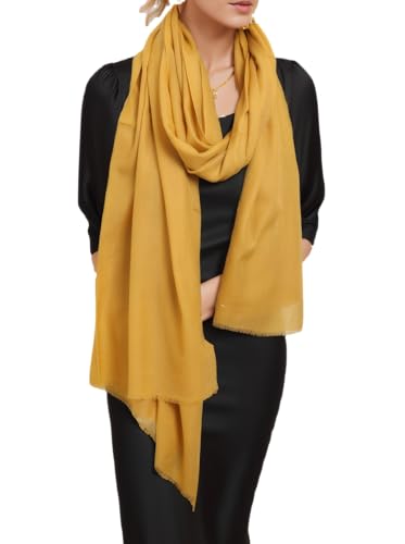 Prettystern Extra Großer Damen Stola fein weich XXL Pashmina-Schal 100% Wolle Umschalgtuch Schulter-Tuch Wollschal Senf-Gelb von Prettystern