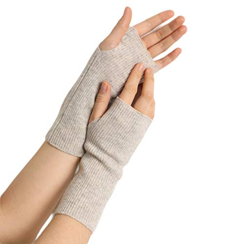 Prettystern Gerippte Damen 100% Kaschmir-Wolle Fingerlose Pulswärmer Frau Hand-Stulpen Cashmere Halb-Handschuhe hell-Grau Silber von Prettystern