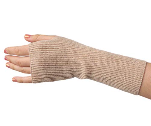 Prettystern Gerippte Damen 100% Kaschmir-Wolle Fingerlose Pulswärmer handgelenk-wärmer Frau Hand-Stulpen Cashmere Halb-Handschuhe Beige von Prettystern