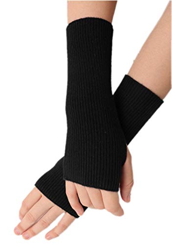 Prettystern Gerippte Damen 100% Kaschmir-Wolle Fingerlose Pulswärmer Frau Hand-Stulpen Cashmere Halb-Handschuhe Schwarz von Prettystern