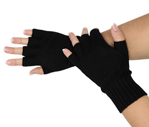 Prettystern Damen 100% Kaschmir-Wolle Halbfinger kurzfinger-handschuhe Fingerlose -Handschuhe Pulswärmer Cashmere Schwarz von Prettystern