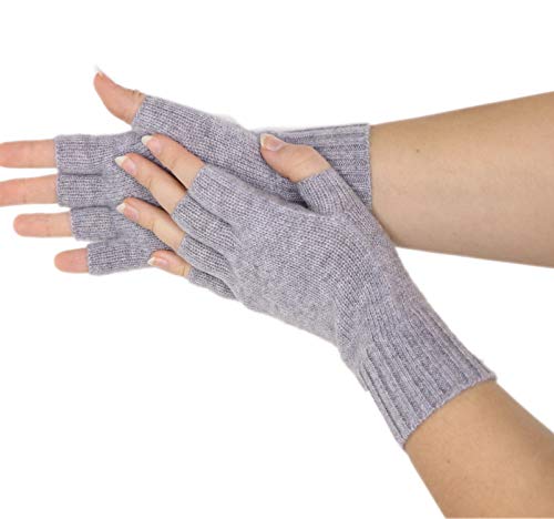 Prettystern Damen 100% Kaschmir-Wolle Halbfinger kurzfinger-handschuhe Fingerlose Fingerlinge-Handschuhe Pulswärmer Cashmere hell-Grau von Prettystern