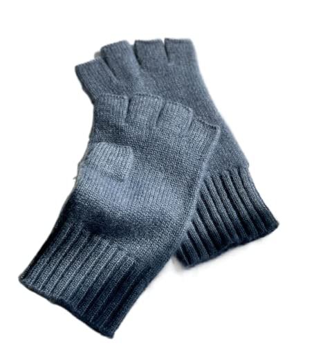 Prettystern Herren Kaschmir-Wolle Halbfinger Cashmere fingerlose Handschuhe Kaschmir Handstulpen Blau Jeansblau von Prettystern