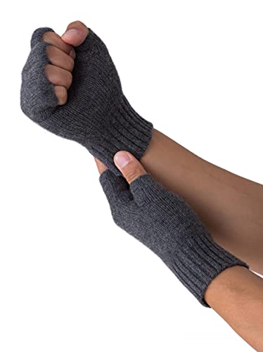 Prettystern Herren Kaschmir-Wolle Halbfinger kurzfingerhandschuhe fingerlose Fingerlinge-Handschuhe Pulswärmer Hand-Stulpen Dunkel-grau von Prettystern