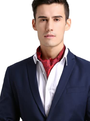 Prettystern Herren Krawattenschal Halstuch Schalkrawatte Tie 100% Seide 2-lagig plastron scar ascot Seidenschal Paisley 9. Rot Paisley von Prettystern