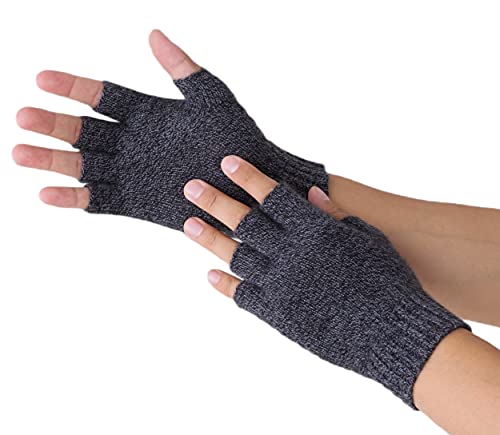Prettystern Herren Kaschmir-Wolle Halbfinger kurzfingerhandschuhe fingerlose -Handschuhe Pulswärmer Hand-Stulpen Grau-Meliert von Prettystern
