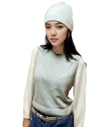 Prettystern Hipster Kaschmir Strick-Mütze Beanie Strickmütze Damen Herren Elfenbein Creme-Weiß von Prettystern