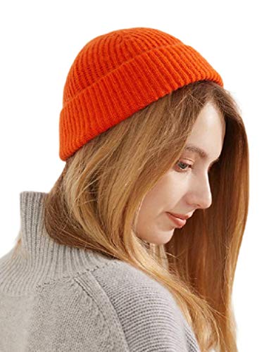 Prettystern Hipster Kaschmir Strick-Mütze Beanie Unisex Cashmere Mütze für Damen Herren Orange von Prettystern