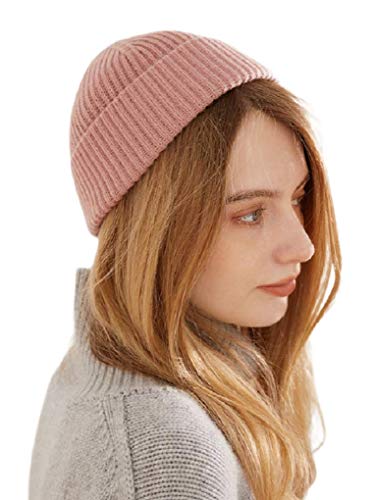 Prettystern Hipster Kaschmir Strick-Mütze Beanie Unisex Cashmere Mütze für Damen Herren Rosa von Prettystern