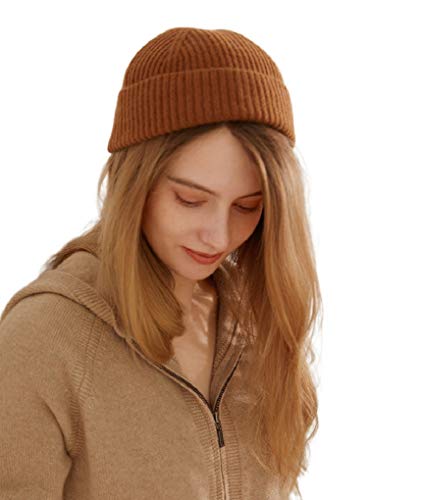 Prettystern Hipster Kaschmir gerippt Strickmütze Beanie Damen Herren Karamelle Braun von Prettystern