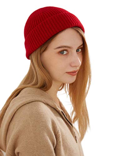 Prettystern Hipster Kaschmir gerippt Strickmütze Beanie Damen Herren weinrot Dunkel-Rot von Prettystern