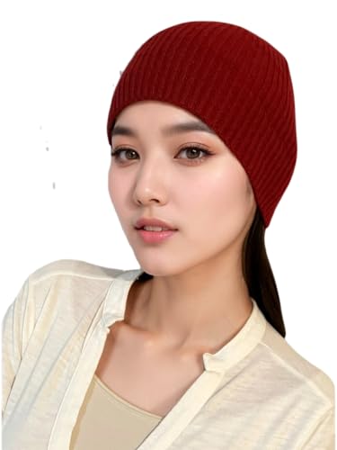 Prettystern Hipster Kaschmir gerippt Strickmütze Beanie Damen Herren weinrot Dunkel-Rot von Prettystern