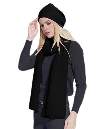 Prettystern Kaschmir-Stola Kaschmir Beanie Mütze Haube Set Damen Winter Cashmere Set Schwarz von Prettystern