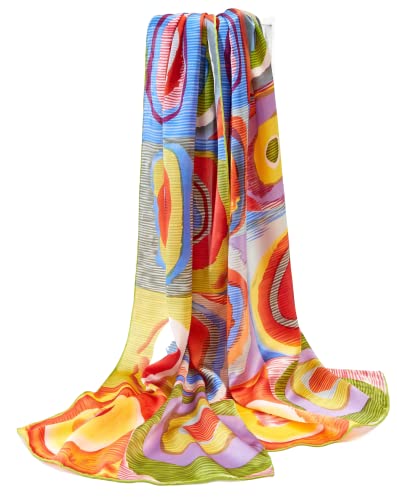 Prettystern Damen 160cm Langer Seidenschal bunt Kunstdrucke Handgerollt Kandinsky Silk Scarf farbstudie Quadrate P701 von Prettystern