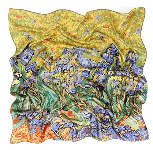 Prettystern Damen Seidentuch Stola 90X90 Crepe Satin Seide grün Kunstdrucke Van Gogh - Die Schwertlilien Iris P995 von Prettystern