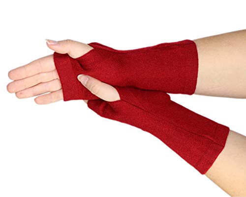 Prettystern 100% Kaschmir Cashmere Pulswärmer Stulpen gestrickte Damen Fingerlose Handschuhe wrist warmers Burgundrot Dunkel-rot von Prettystern