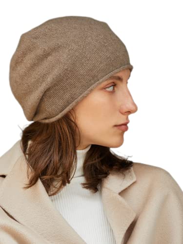 Prettystern Rollkante Damen lässig Kaschmir-Wolle Cashmere Beanie Strick-Mütze Braun von Prettystern