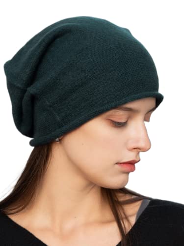 Prettystern Rollkante Damen lässig Kaschmir-Wolle Cashmere Beanie Strick-Mütze dunkel-grün von Prettystern