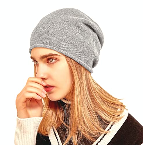 Prettystern Rollkante Damen lässig Kaschmir-Wolle Cashmere Beanie Strick-Mütze hellgrau von Prettystern