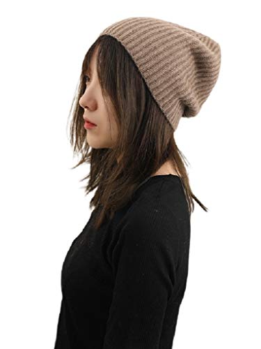 Prettystern Schwergewicht Damen Herren 100% Kaschmir-Wolle lässig Beanie RIPP-Strick Winter-Mütze Braun von Prettystern