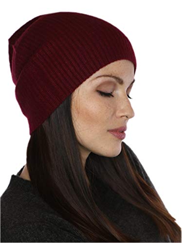 prettystern Unisex 100% Kaschmir Wolle casual lässig one-size Beanie Strick-Mütze - Weinrot von prettystern