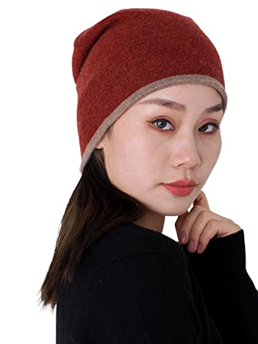 Prettystern Wendemütze Für Herren Damen Beanie Kaschmir-Mütze Cashmere 2-farbig 2-lagig Taupe-braun orange von Prettystern