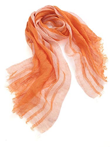 Prettystern Damen unisex 2-farbige Streifen Lang Sommer Leinen-Schal mit Fransen Orange T45 von Prettystern