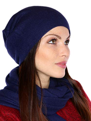 prettystern Damen weich warm Kaschmir Cashmere Beanie Mütze Dunkel-blau von prettystern