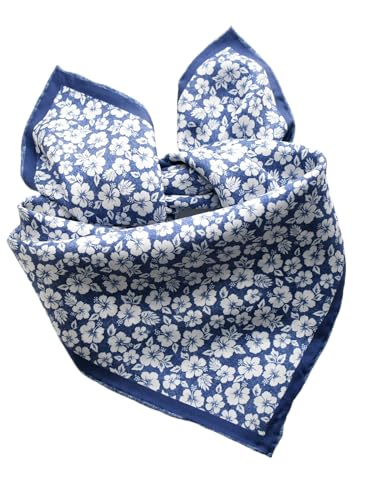 Prettystern Unisex handrolliertes SeidenHalstuch Seide Nickituch Bandana Stirntuch kleines Seidentuch für Damen Herren 01A Blau Blümchen von Prettystern
