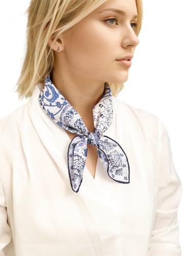 Prettystern Unisex handrolliertes SeidenHalstuch Seide Nickituch Bandana Stirntuch kleines Seidentuch für Damen Herren 04A Blau Weiß von Prettystern