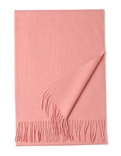 Prettystern langer und weicher Wollschal einfarbig mit Fransen für Herbst Winter Herren und Damen Rosa von Prettystern