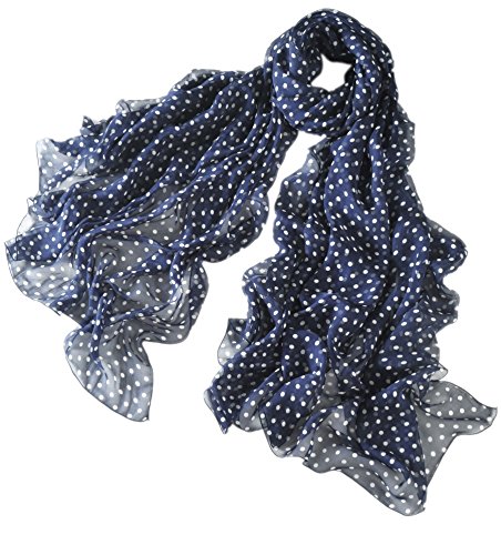 Prettystern Damen leicht Chiffon Seidenschal Polka Dots Punkte gepunktet Silk Scarf - 200/65 blau von Prettystern