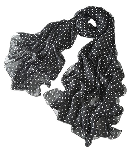 Prettystern Damen Sommer-Tuch Chiffon Seiden-Schal Polka Dots Punkte gepunktet Silk Scarf - 200/65 schwarz von Prettystern