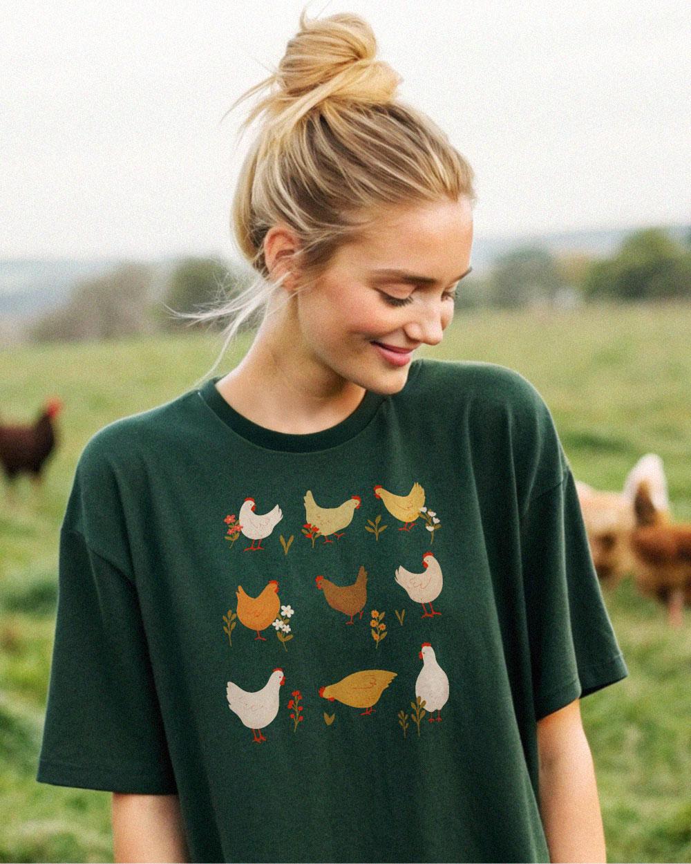 Süßes Hühner T-Shirt in Dunkelgrün Für Damen von prettysucksshop