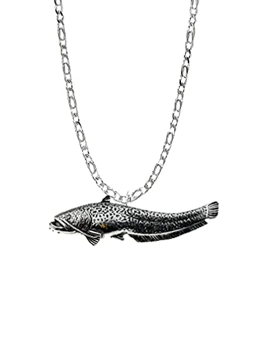 F46 Wells Wels Fisch Anhänger Auf Silber Platin Plattiert Halskette handgefertigt 45,7 cm Kette von prideindetails