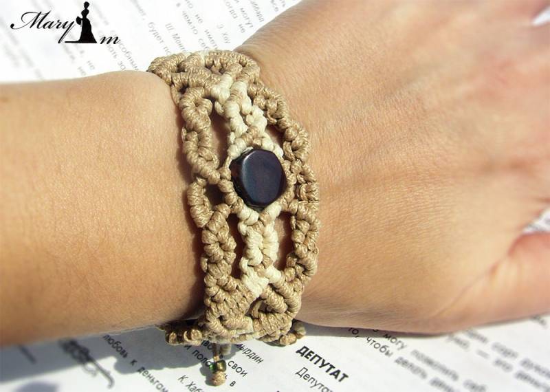 Achat Makramee Armband Mit Steinen. Beiges Micro Makramee. Freundschaftsarmband. Schmuck. Boho. Boho Jubiläumsgeschenk von prikrasyMary