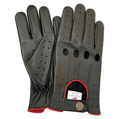 Prime 507 Echtleder-Handschuhe für Herren, qualitativ hochwertig, weich, ohne Futter, zum Autofahren, Retro-Stil, in 10 Farben erhältlich Medium Black(red piping) von prime leather