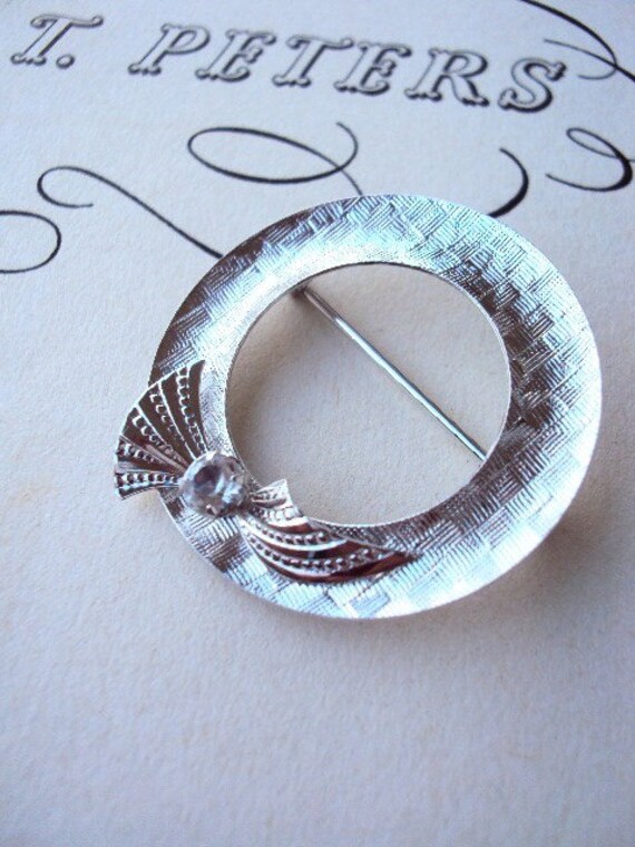 Vintage Sterling Silber Brosche Ring Mod Mid Century Eternity Strass Bogen Markiert Signiert Schmuck Inc. Jewelry Textured von primitivepincushion