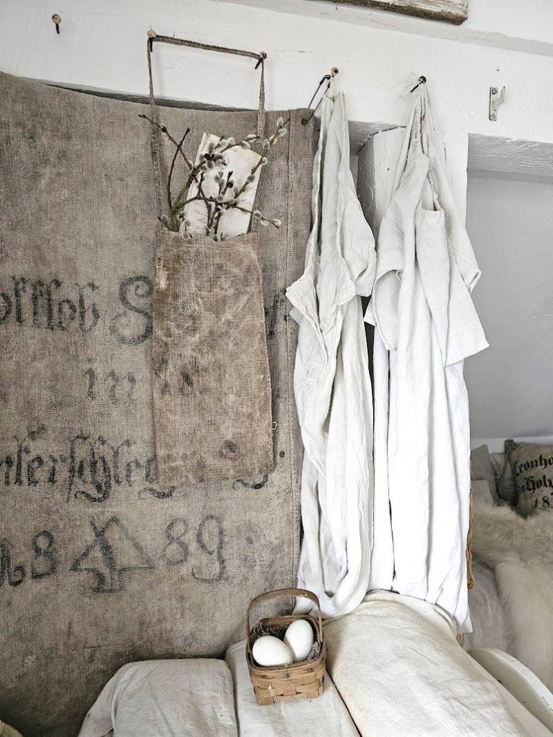 Vasentasche Hängetasche Leinentasche Dunkel 18 30386Ml Ditty-Bag Farmhouse Antique Grainsack Linenbag von princessgreeneye