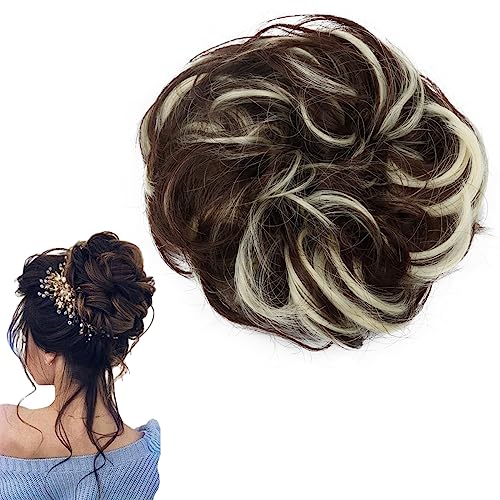 prinfantasy Haaren für Frauen Updo Hair Chignons Synthetische Pferdeschwanz Dutt Extensions Haarverlängerungen Hellbraun bis Aschblond, FQ025 von prinfantasy
