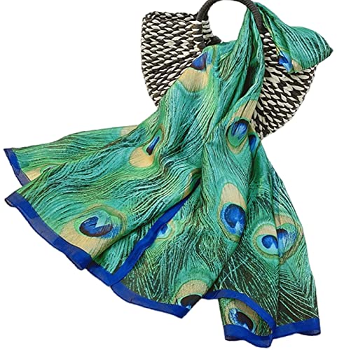 prinfantasy Seidenschal Damen Warm Weich Seidentuch Herbst Winter Animal Print Schal Pfau Muster Lange Halstücher Sonnenschut Stola Ganzjährig M180043 von prinfantasy